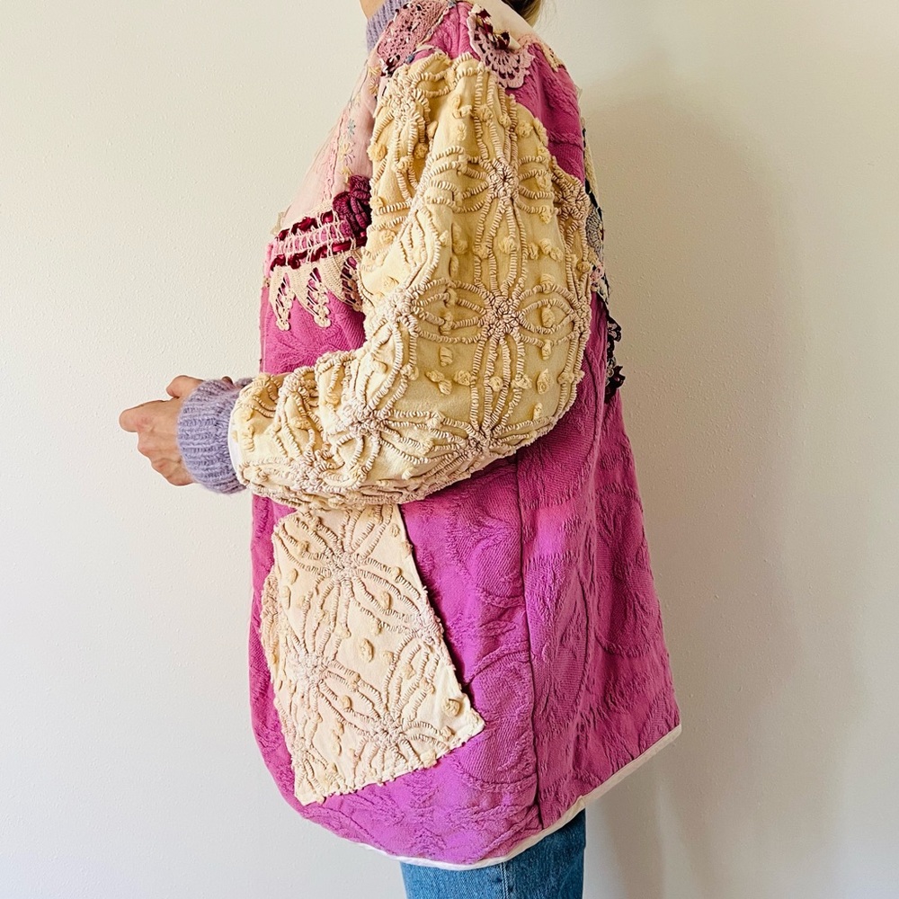 Vintage Patchwork Jacket coat cardigan crochet boho Embroidered oversized - Picture 5 of 11